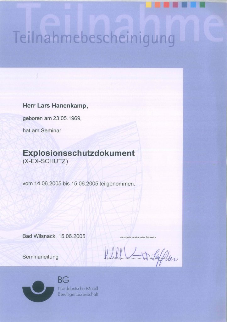 Explosionsschutzdokument - Berufsgenossenschaft